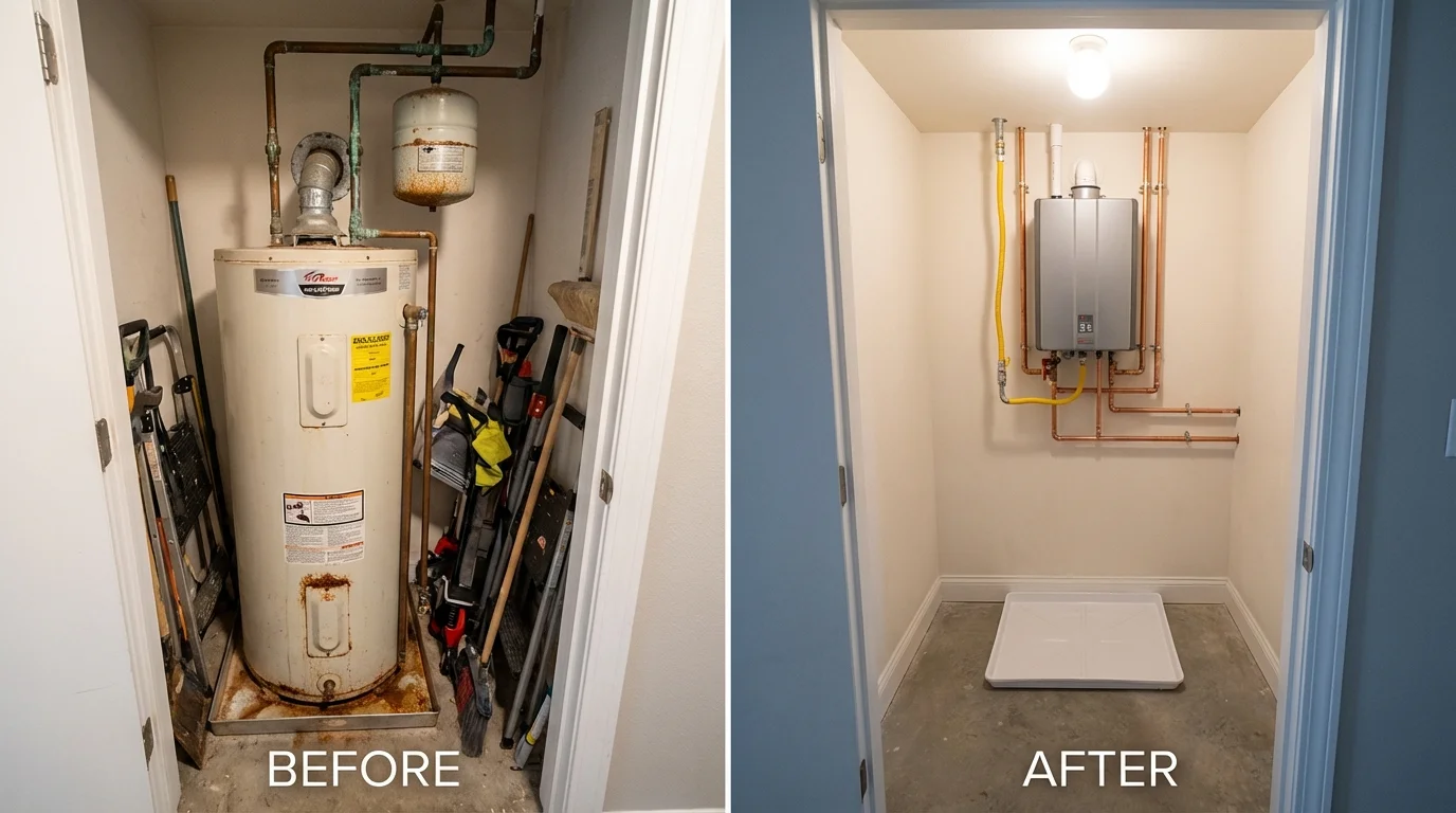 Tank water heater versus wall-mounted tankless unit comparison for Hays, NC homeowners