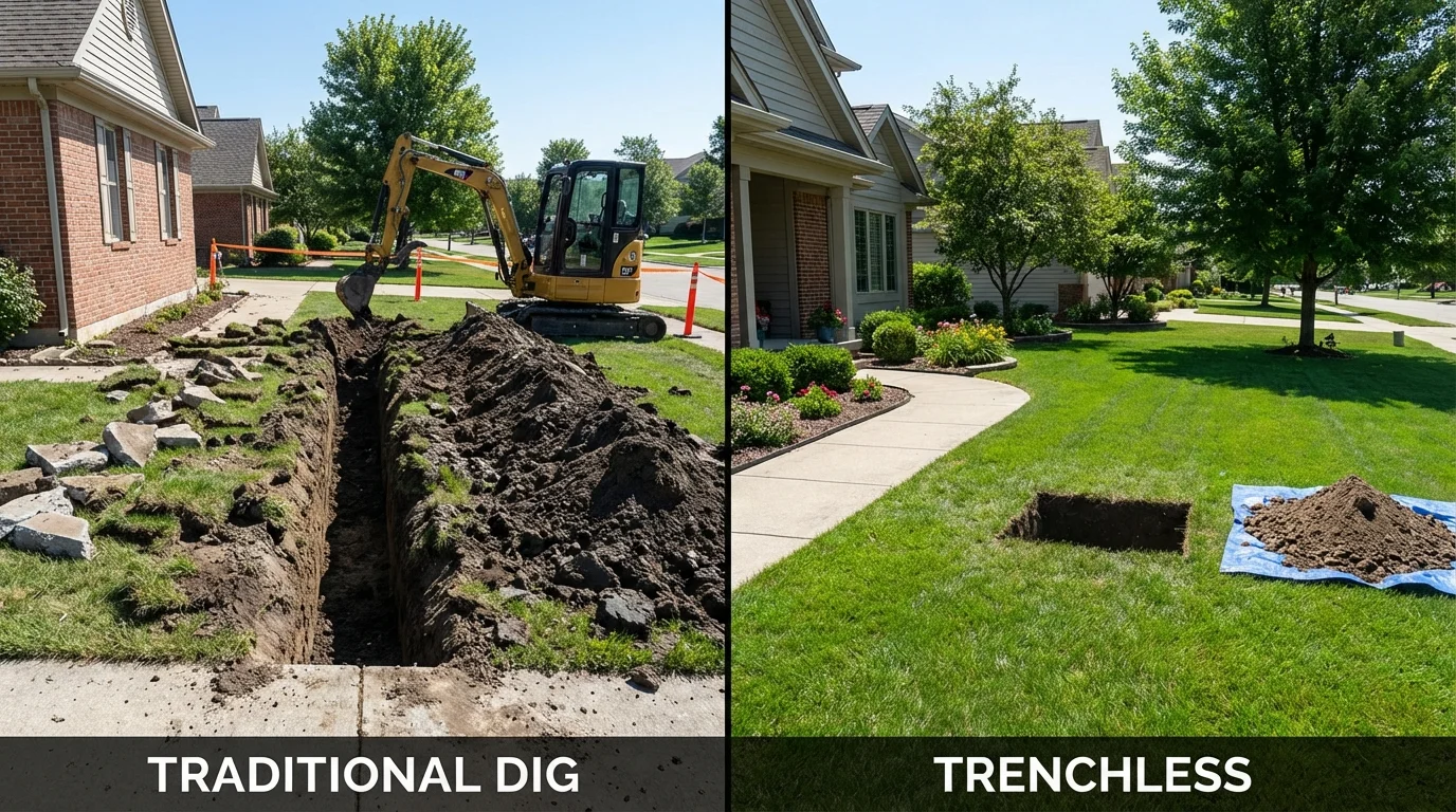 Trenchless sewer repair with minimal yard damage versus traditional excavation in Hays, NC
